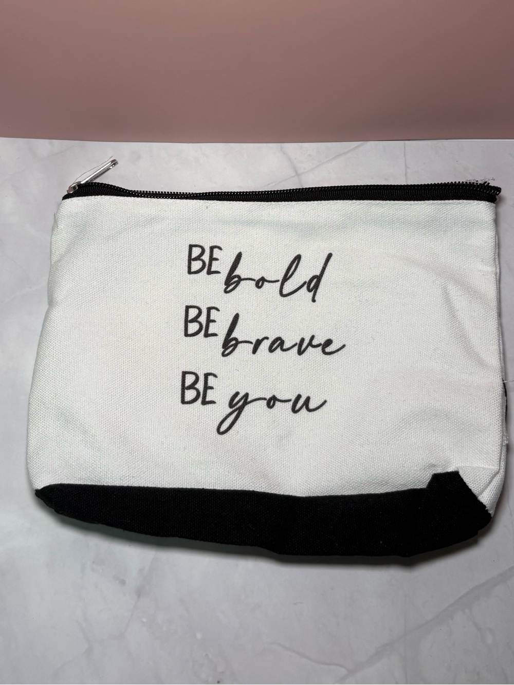 🖤 BE Bold BE Brave BE You Canvas Pouch - White and Black